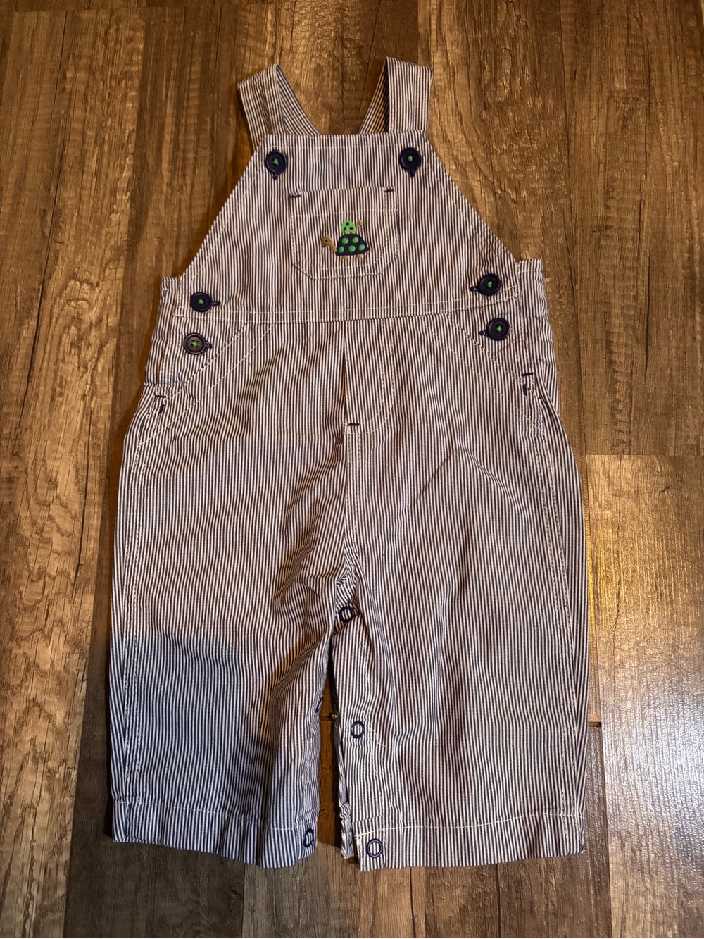 Carter's Navy and White Pinstripe Overalls with Turtle Accent 076